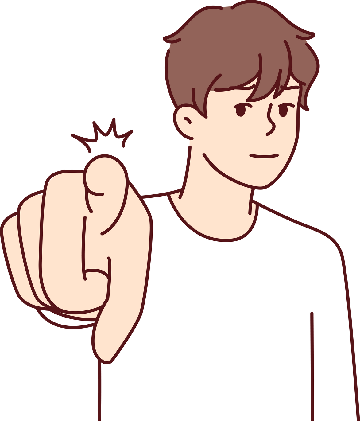 Confident Man Pointing Finger at Camera to Press Button on Invisible Screen. Vector Image